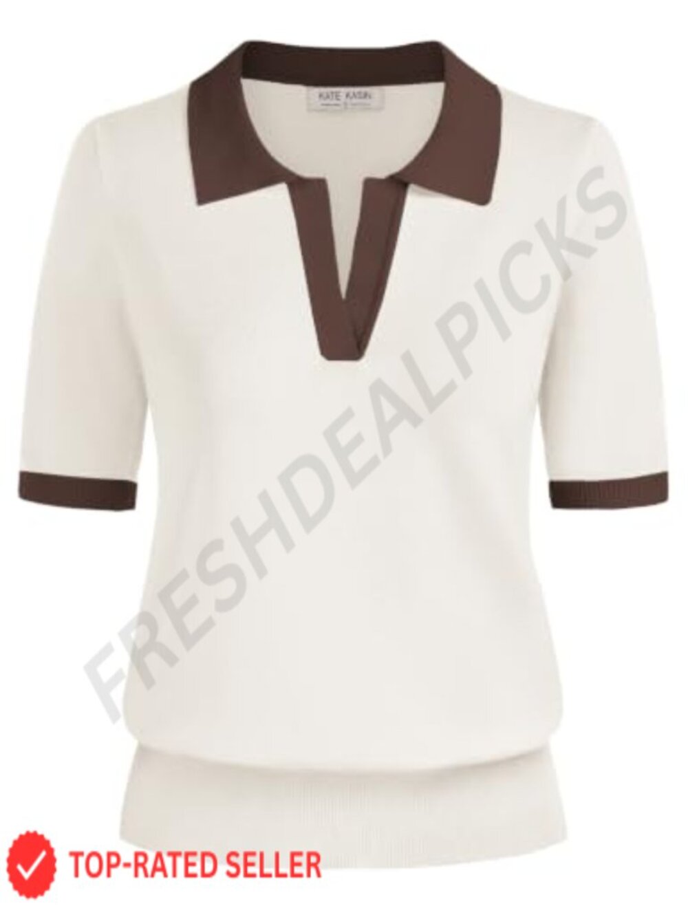 Kate K's Short Sleeve V-Neck Collared Polo Sweater Ribbed Knit
